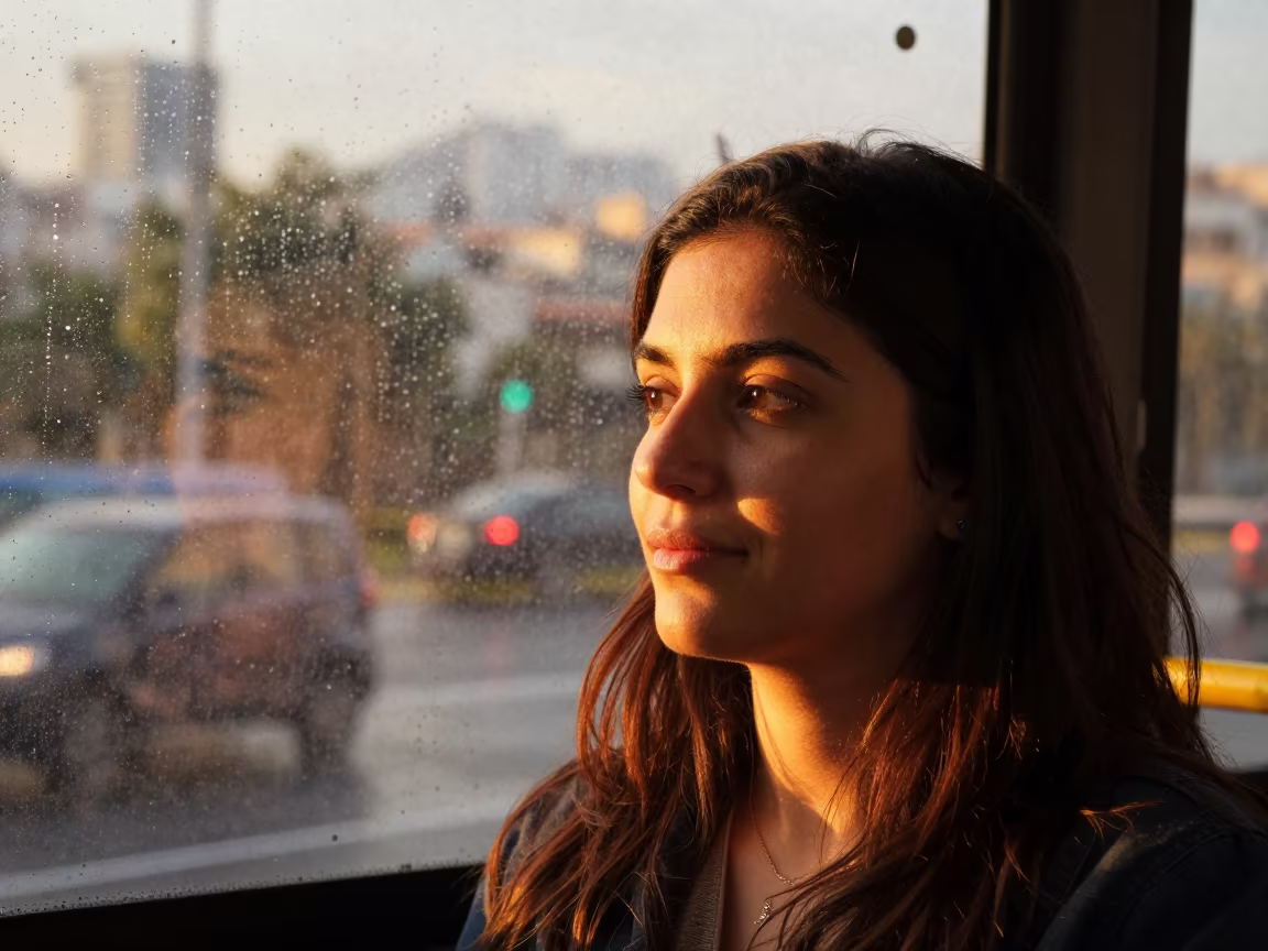 Face Lit by Bus Window in Bat Yam Rain in in Bat Yam