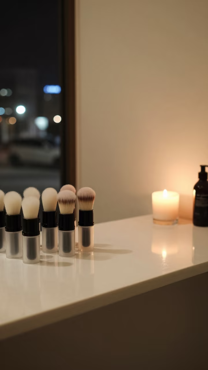 Facial mask brush cup on Lagos salon counter in at a salon reception counter near Lagos