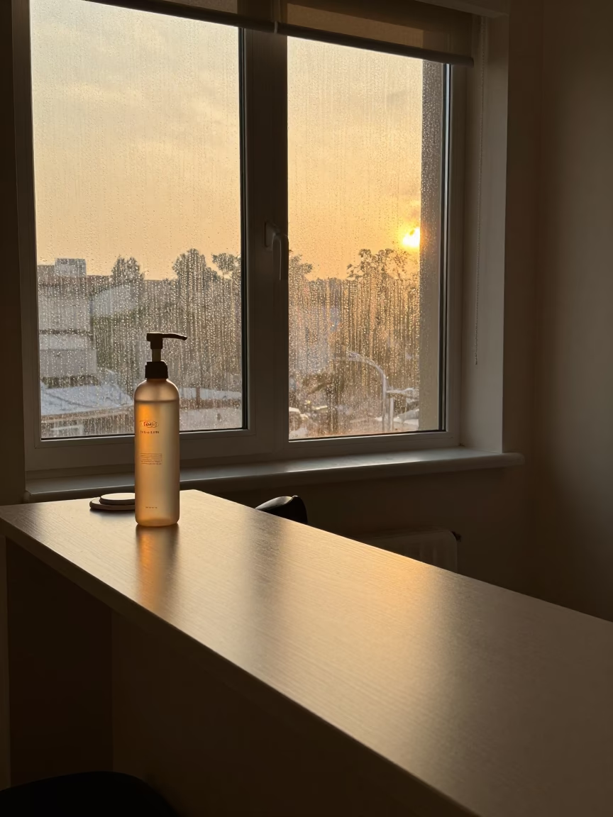 Facial Steamer Descaler Bottle on Salon Counter in at a salon reception counter in Petropavl