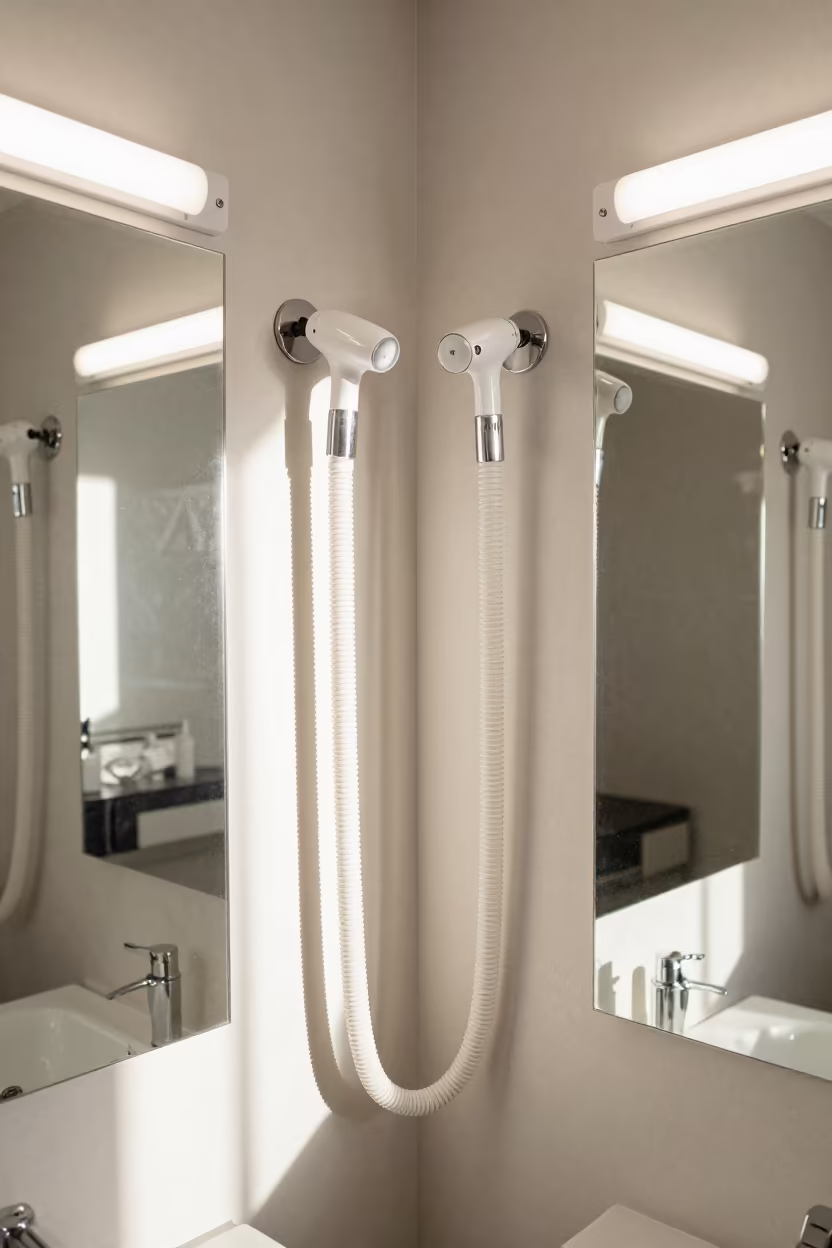 Facial Steamer Hose Hook in Taloqan Beauty Shop in in a beauty supply area under white LEDs in Taloqan