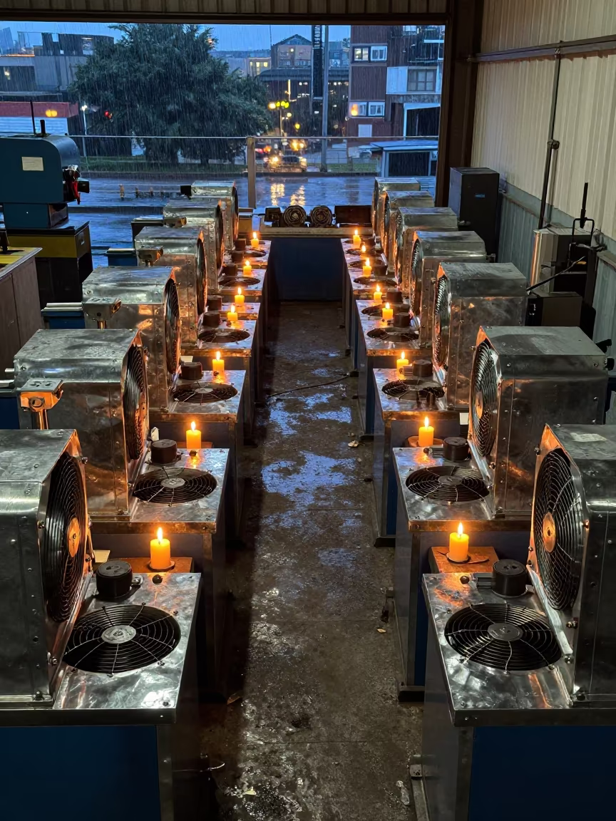 Factory Floor Cooling Fans in Conakry Rainy Season in in a machine shop near Conakry