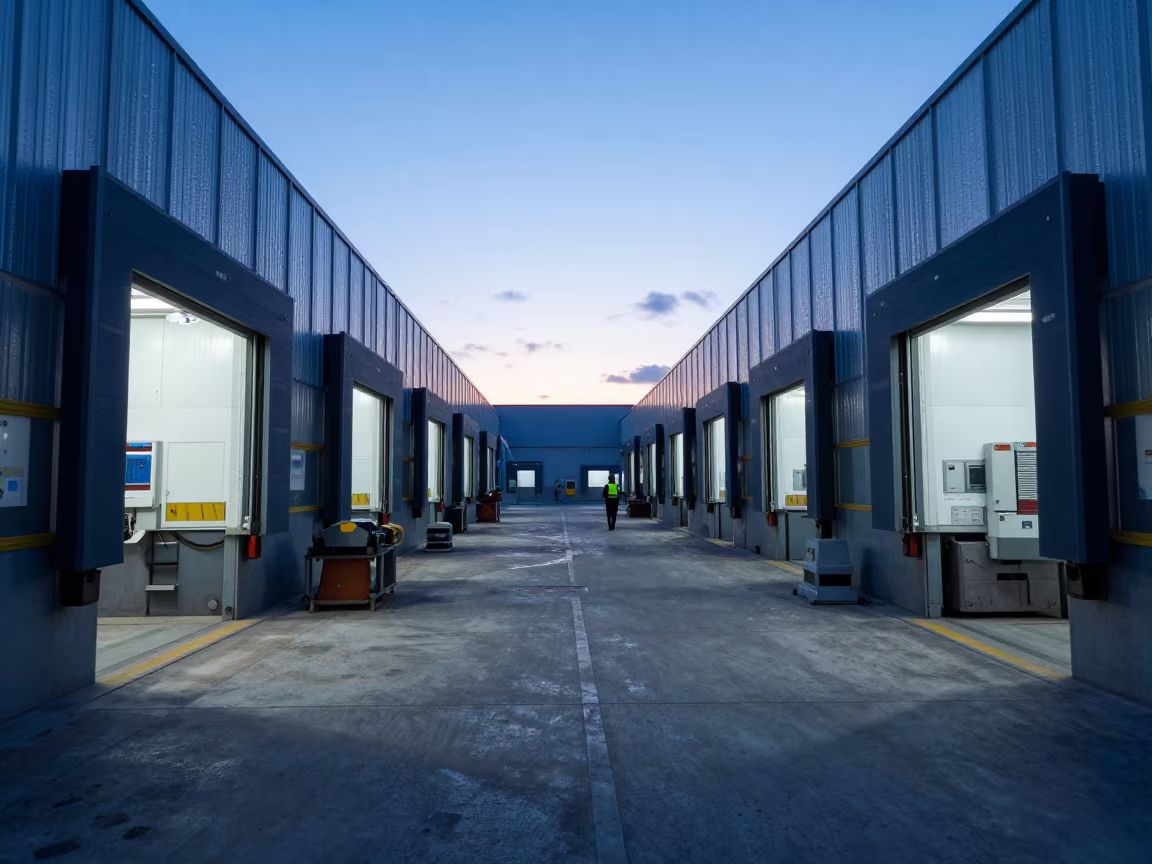 Factory Floor Twilight Shift Change Foggia in at a loading dock near Foggia