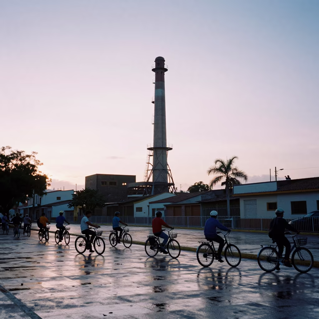 Factory Whistle Tower and Bicycles at Dawn in in Acapulco de Juárez