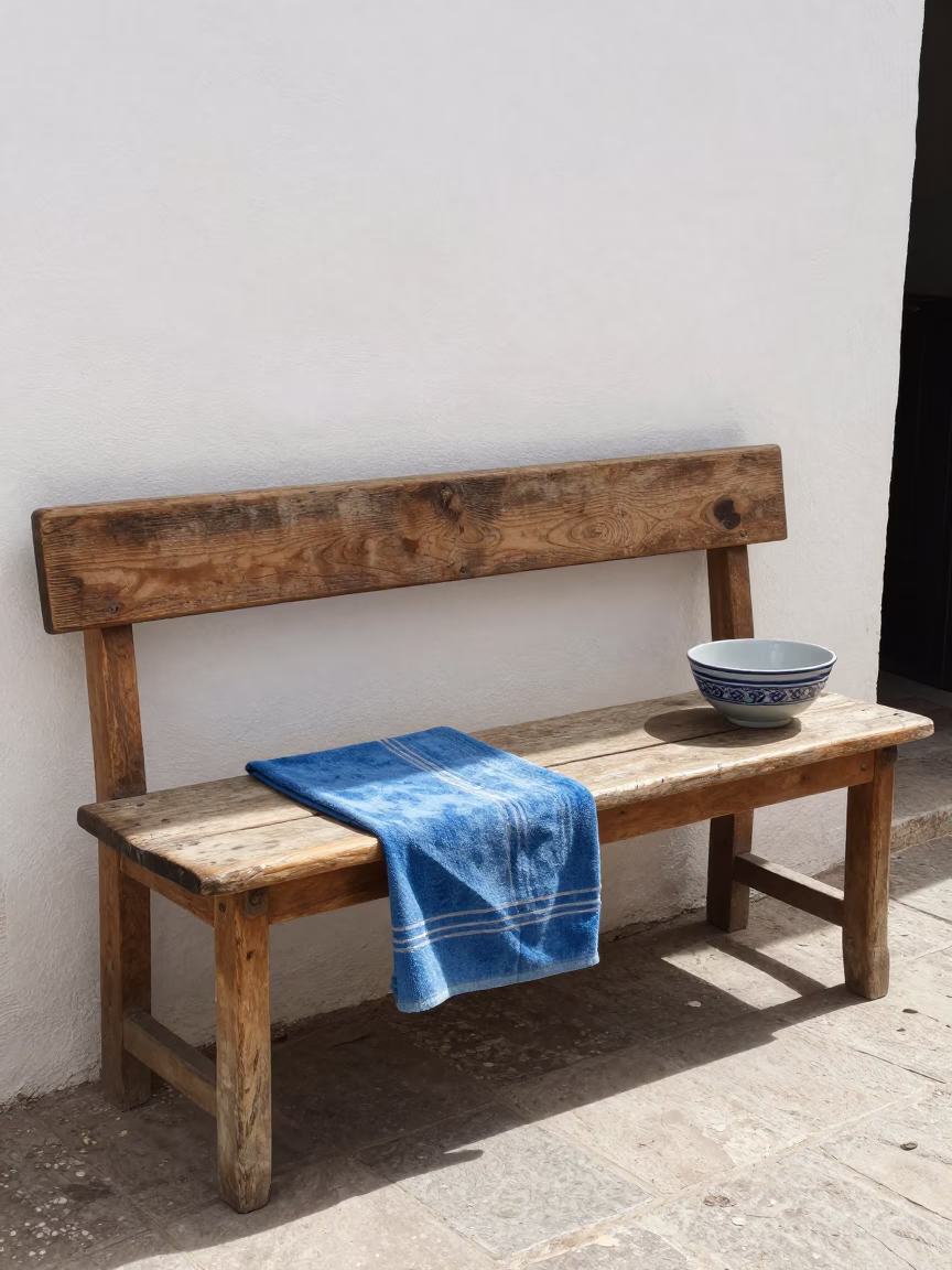 Faded Blue Dish Towel in Essaouira in in Essaouira, Morocco