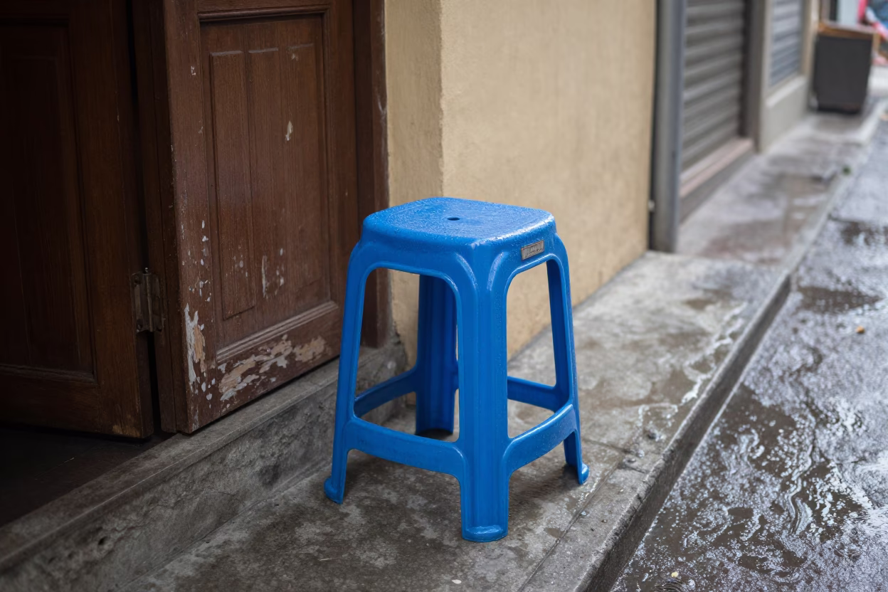 Faded Blue Plastic Stool in Ho Chi Minh City in in Ho Chi Minh City, Vietnam