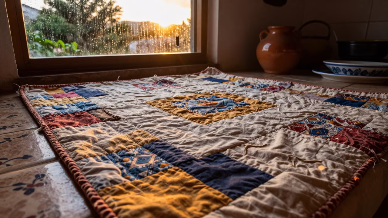 Faded Calico Quilt in Coatzacoalcos Kitchen in in a cozy kitchen near Coatzacoalcos