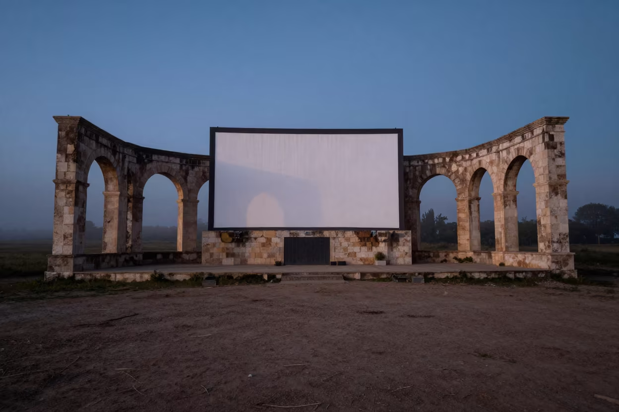 Faded Screen in Roofless Hammam Field in inside a roofless hammam in Bahia
