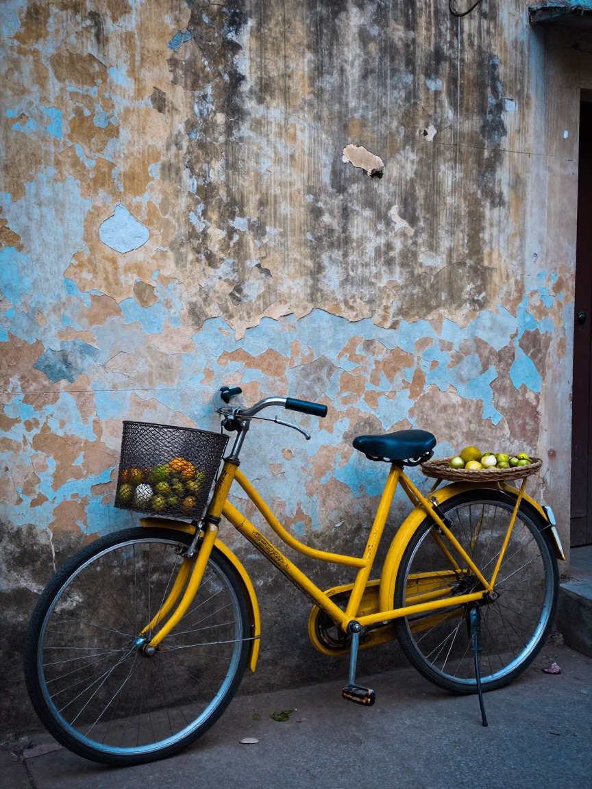 Faded Yellow Bicycle in Hyderabad in in Hyderabad, India
