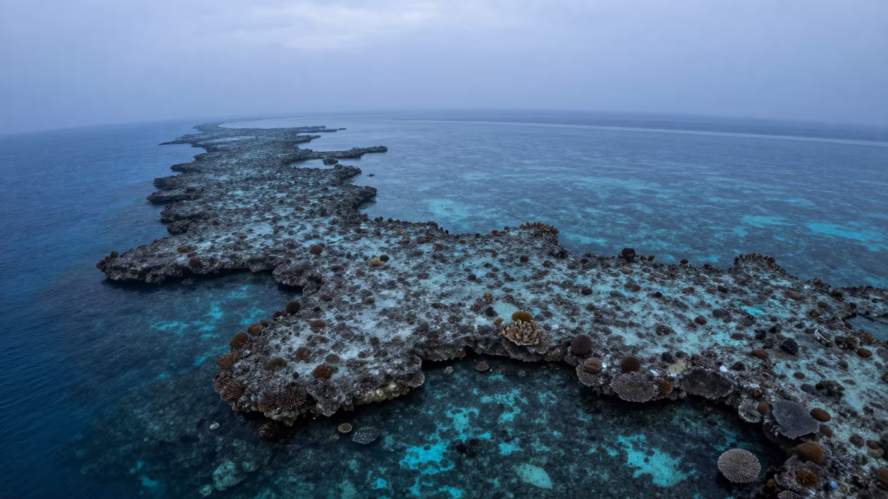 Fading Blue Light Over Belize Reef Ledge in beneath a reef ledge in tropical shallows near Belize City