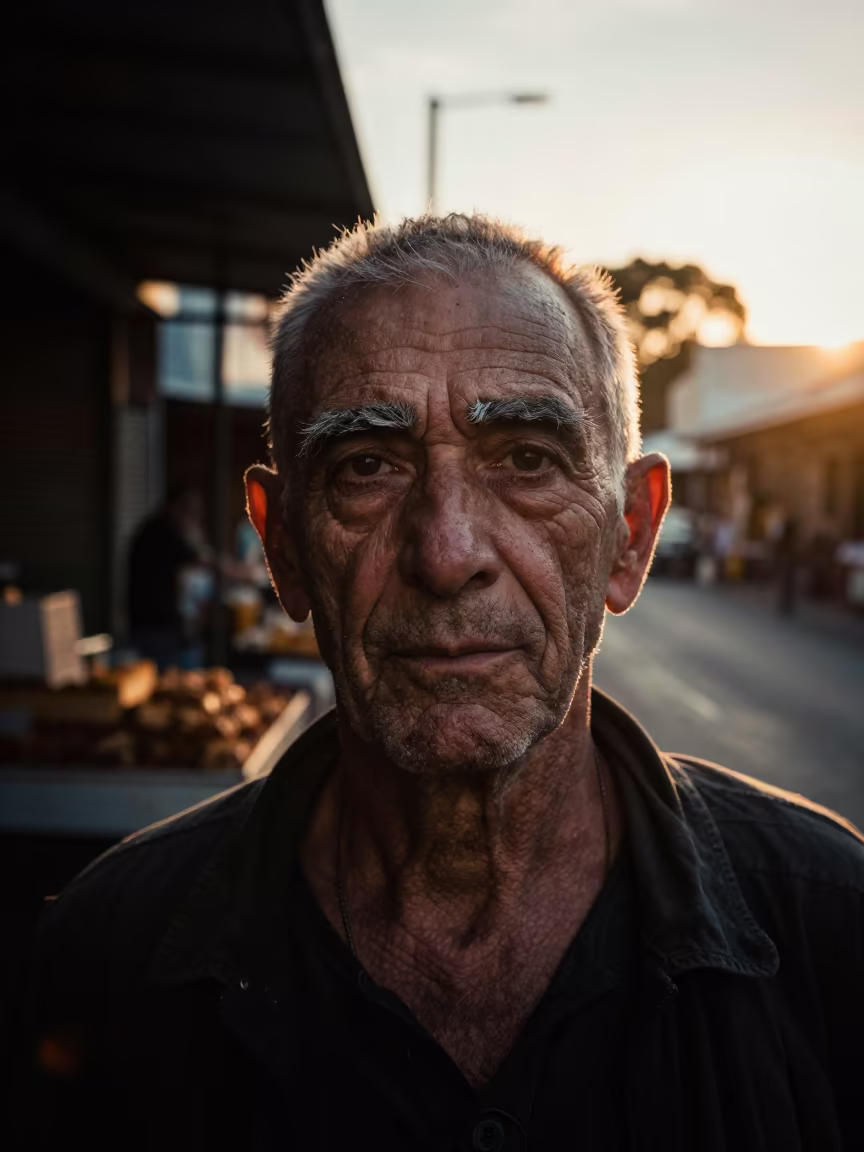 Fading Circus Makeup Perth Market Sunrise Portrait in along a market lane in Perth