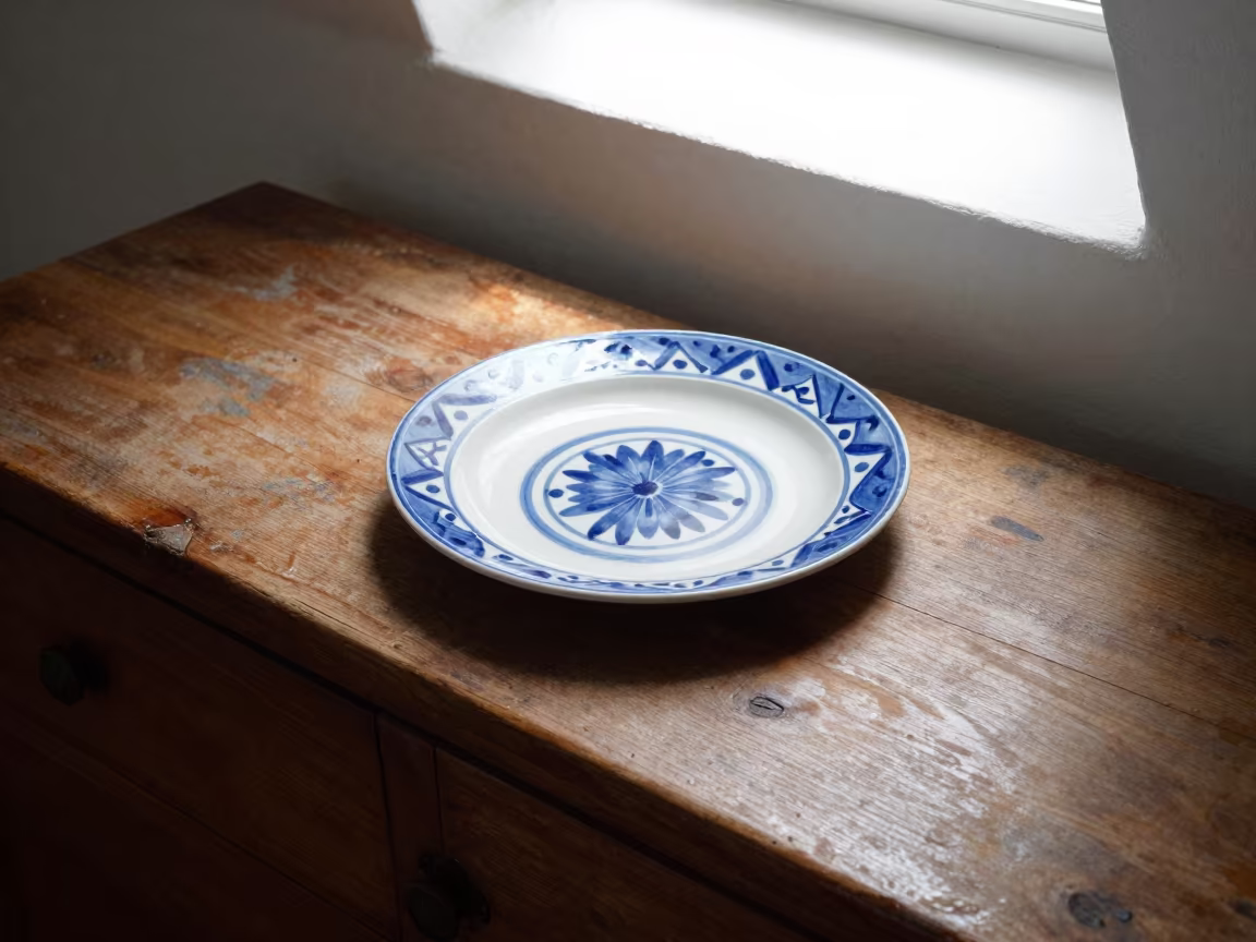 Faience Plate on Provencal Buffet in Hamilton Desk in on a writing desk in Hamilton