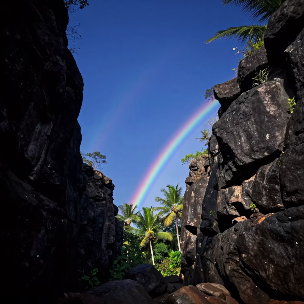 Faint Lunar Rainbow Over Tamil Nadu Gorge in under the clearest stretch of sky in Tamil Nadu