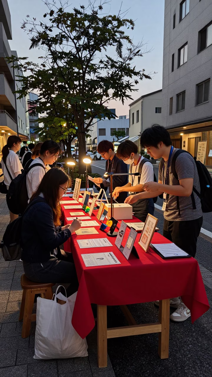 Fair Table in Osaka at Copper-toned Light Before Dusk in in Osaka, Japan