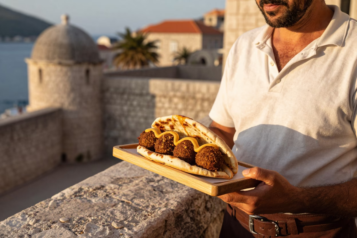 Falafel at Honeyed Evening Light in Dubrovnik in in Dubrovnik, Croatia