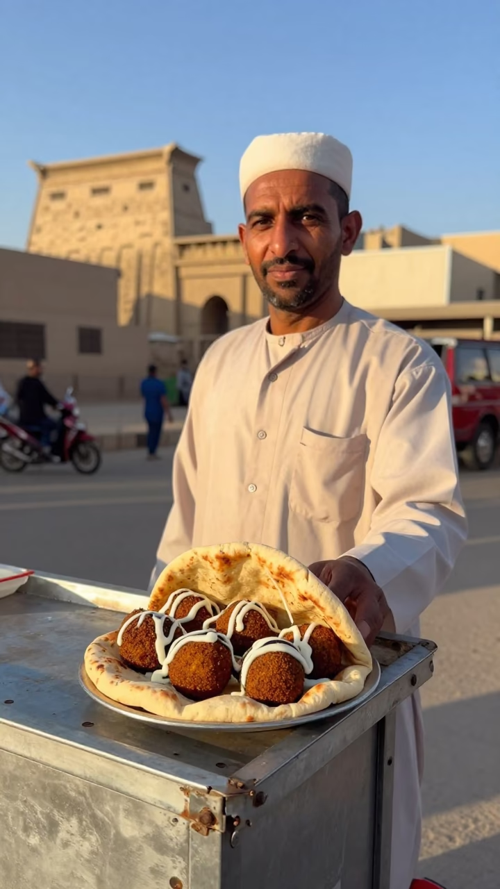 Falafel Pita in Luxor at The Early Afternoon Light in in Luxor, Egypt