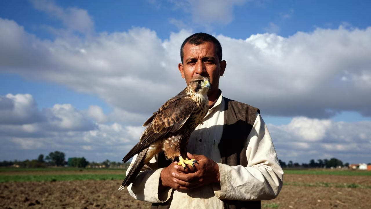 Falconer Hawk Portrait in Ceyhin Afternoon in in Ceyhan