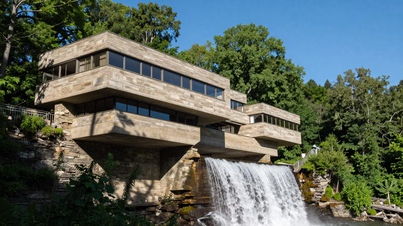 Fallingwater House Cantilever Over Waterfall in near Pittsburgh
