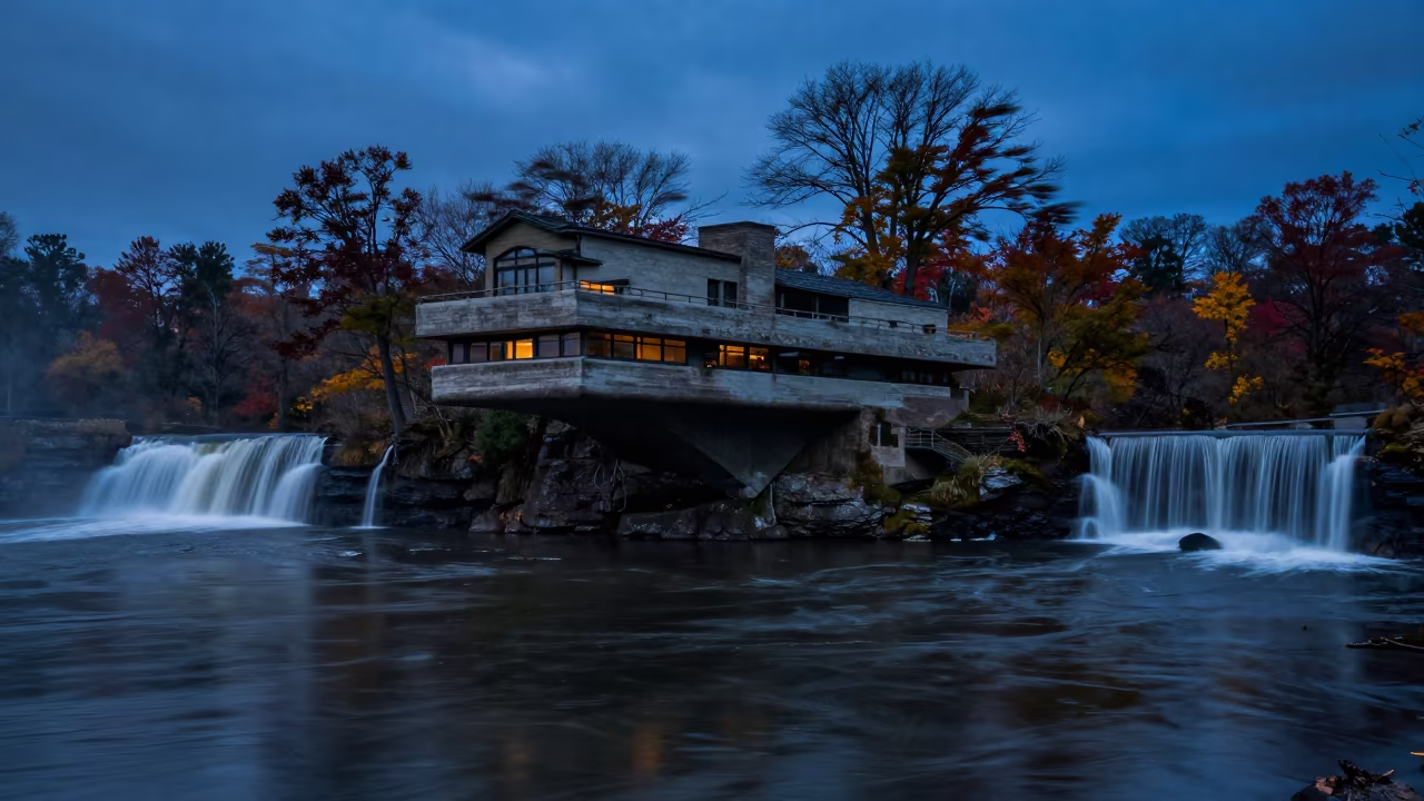 Fallingwater Silhouette at Blue Hour in near Pittsburgh