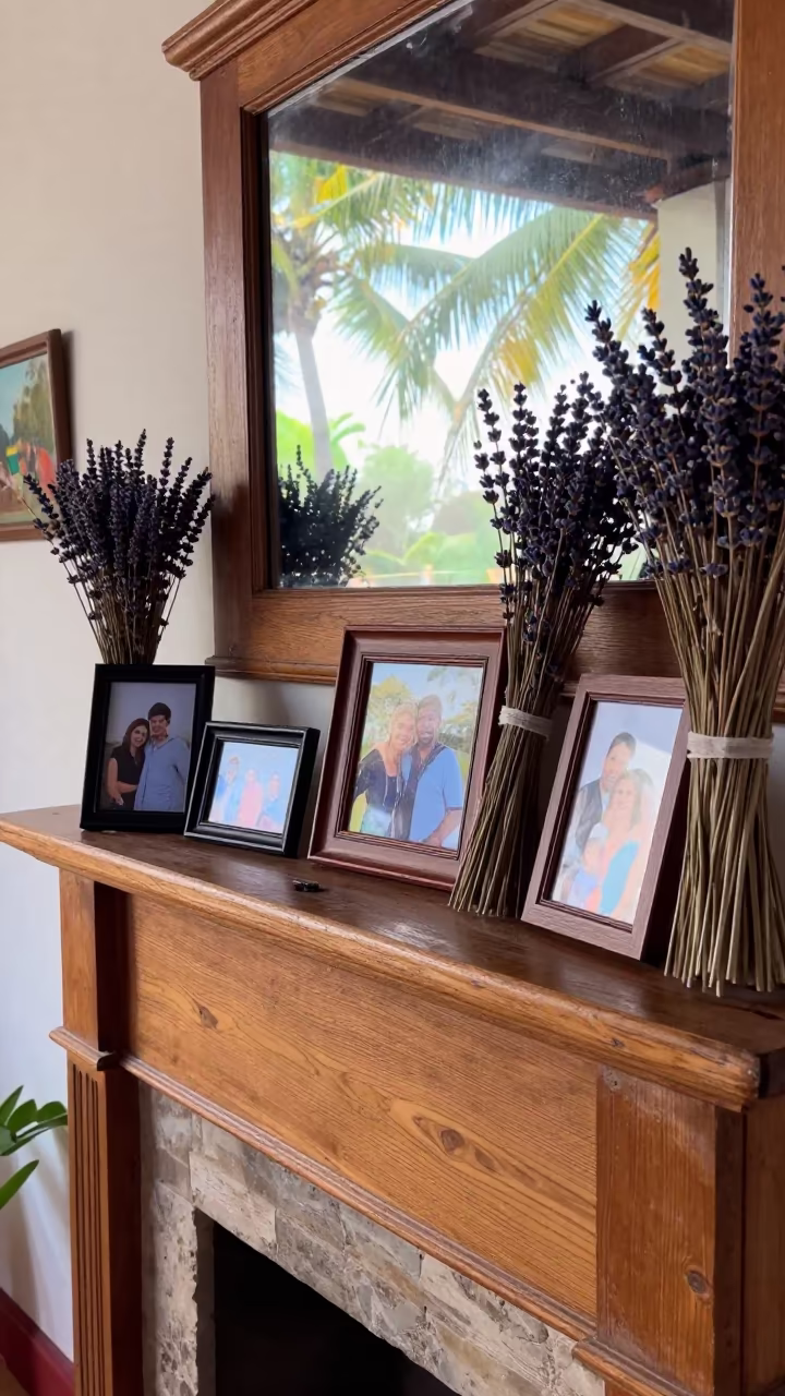 Family Photos and Lavender on Anaco Mantel in in the old quarter in Anaco