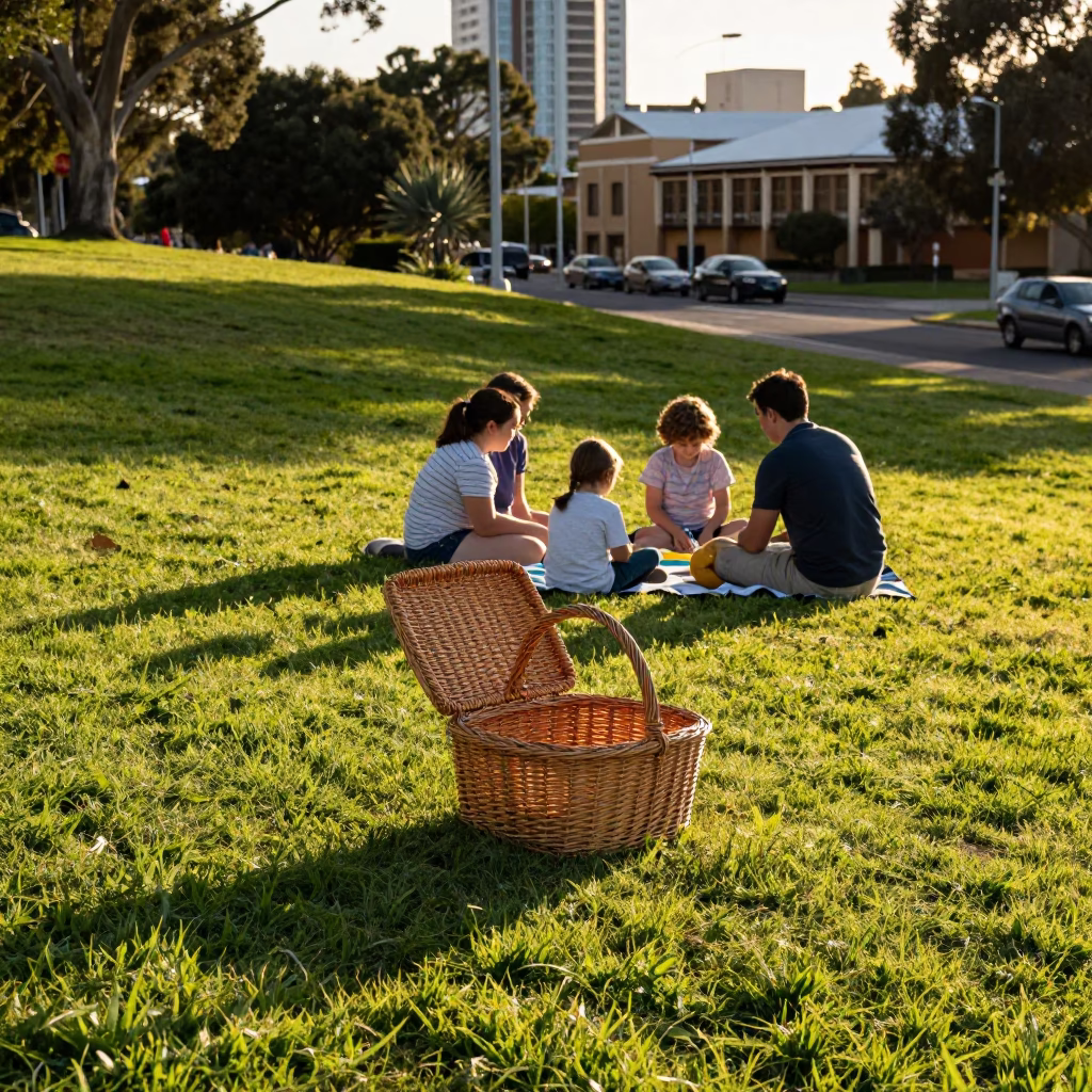 Family Picnic in Adelaide at The Early Evening Light in in Adelaide, South Australia, Australia