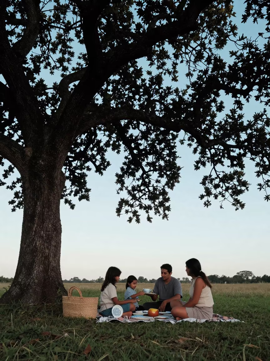 Family Picnic Under Oak Tree Dawn in near Carúpano