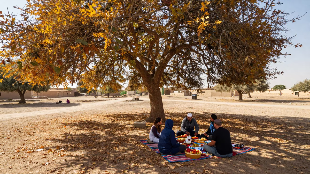 Family Picnic Under Autumn Oak in Menouf in in Menouf