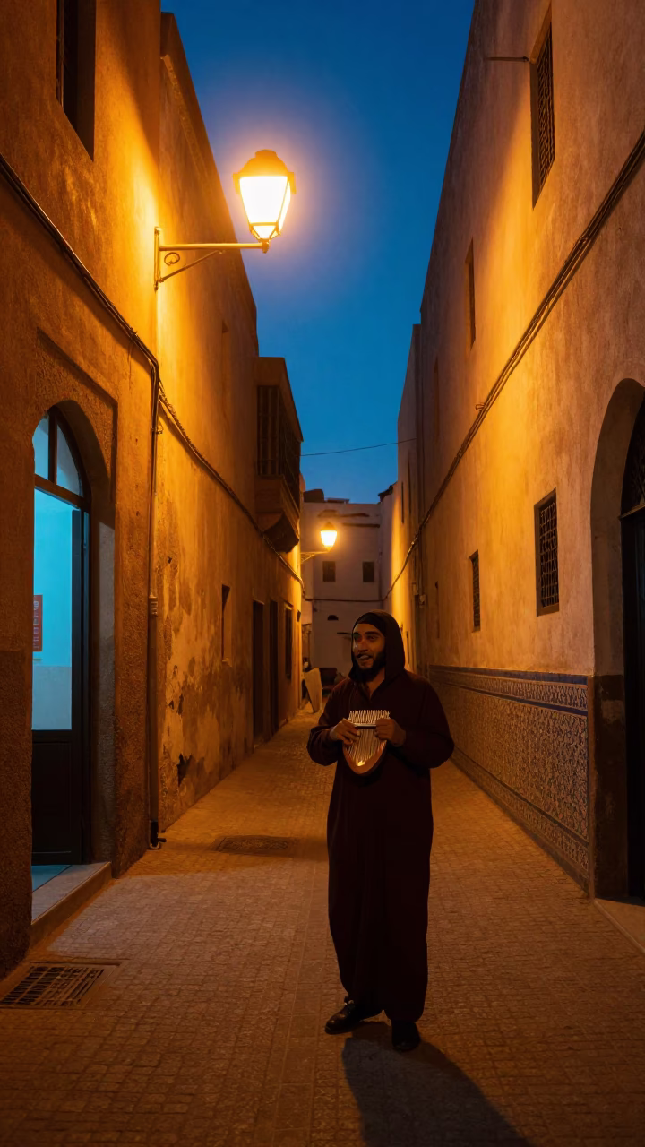 Fan after dark in Essaouira in in Essaouira, Morocco