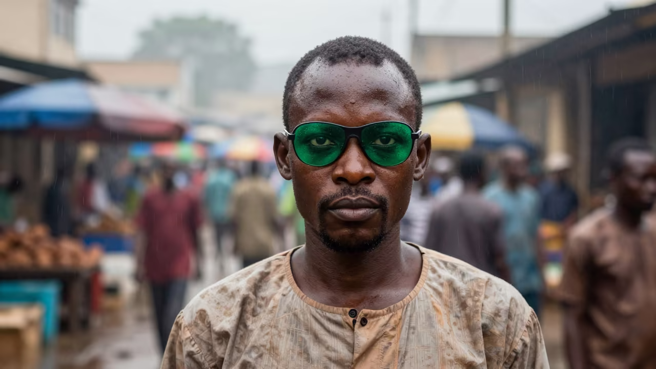 Faro Dealer Eyes in Nima Market Dawn in along a market lane in Nima, Accra