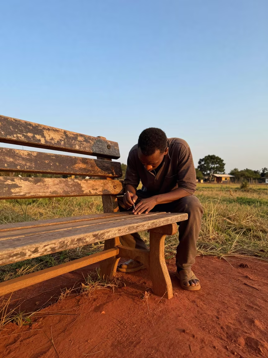 Farrier Checking Detail at Courtyard Bench in in Antananarivo