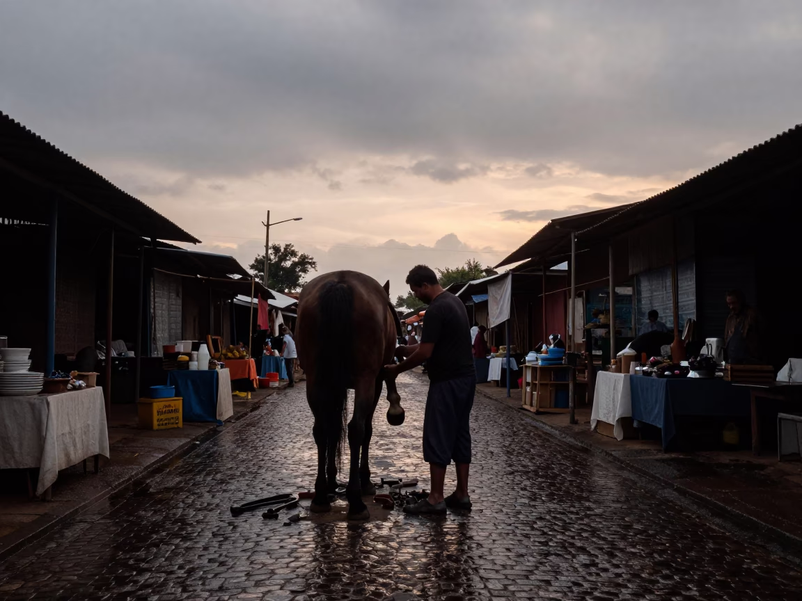 Farrier Silhouette in Praia Market Lane Twilight in in Praia