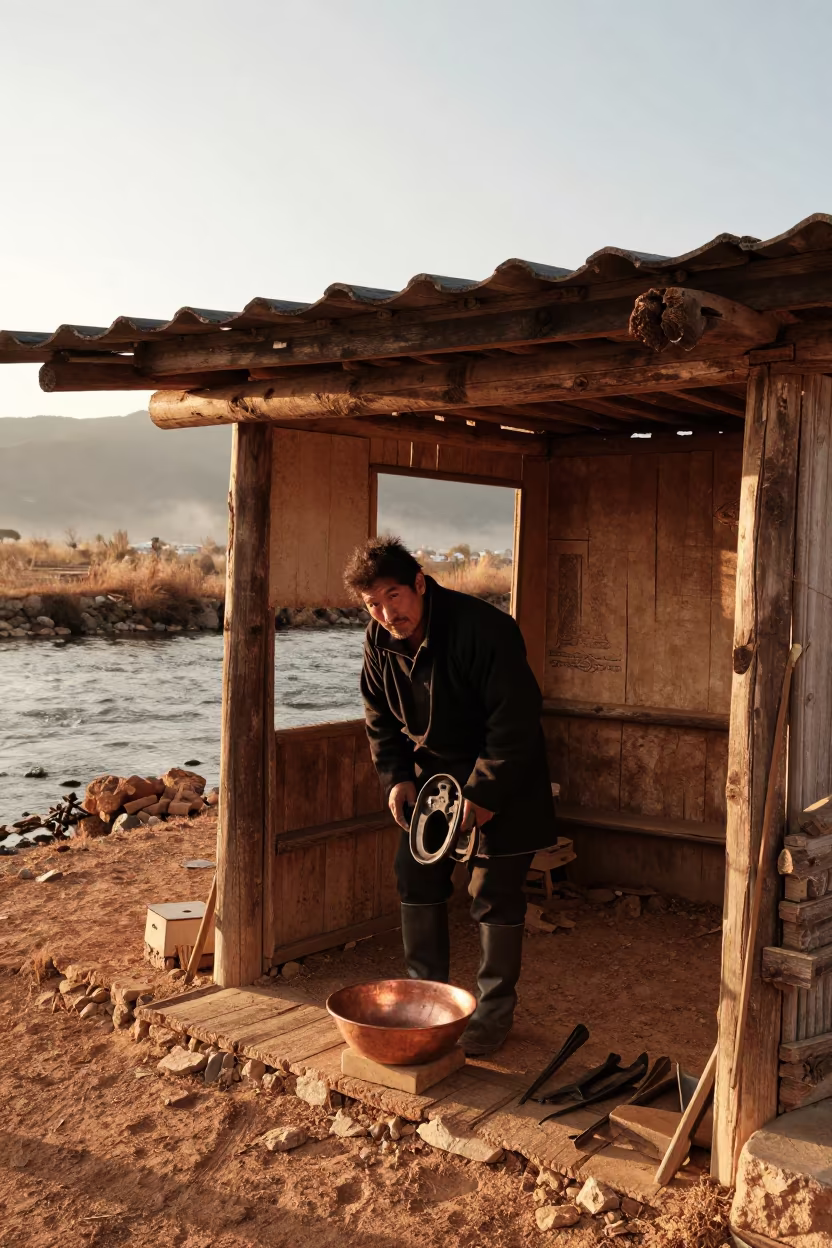 Farrier Working in Lijiang Riverside Shed in in Lijiang