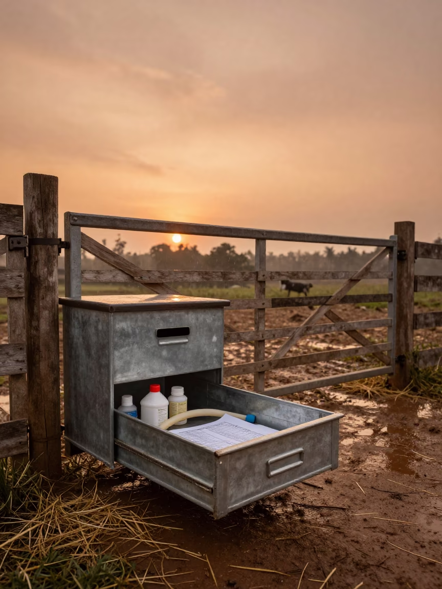 Farrowing Lamp Setup Beside Pasture Gate in beside a pasture gate in Meghalaya
