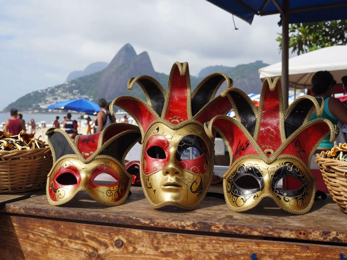 Fasching Masks at Rio Night Market Noon in at a night market near Botafogo, Rio de Janeiro