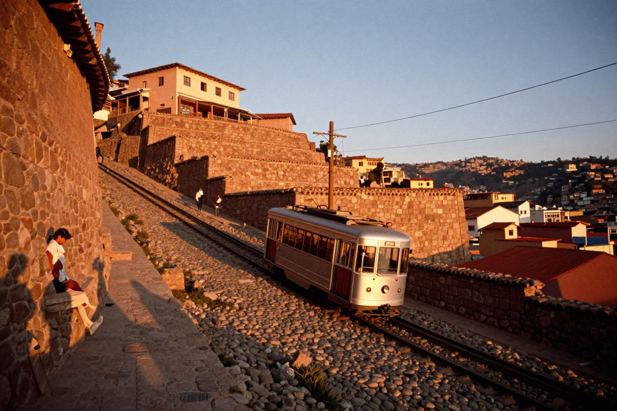 Fashion 1980s in La Paz at Honeyed Evening Light in in La Paz, Bolivia