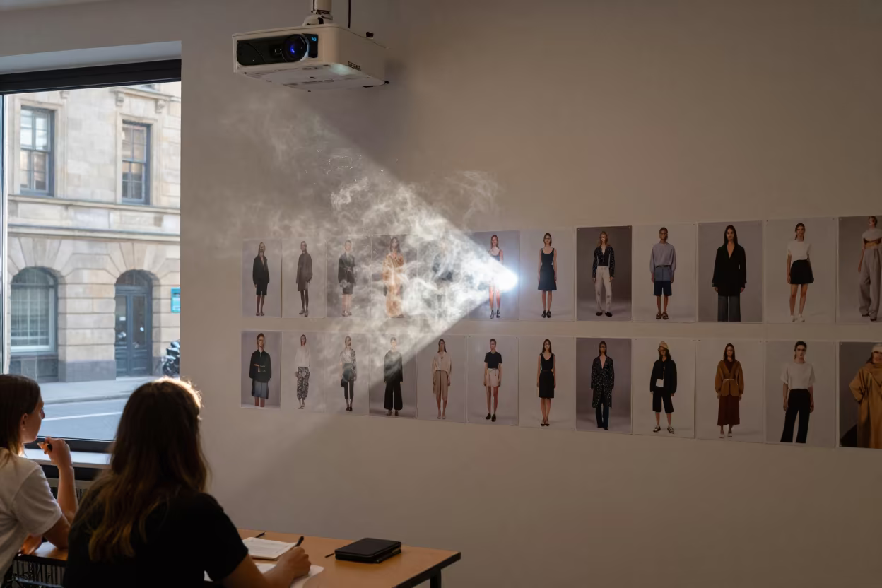 Fashion Classroom Projector Light on Wall in in a stone lane between old facades near Burewala