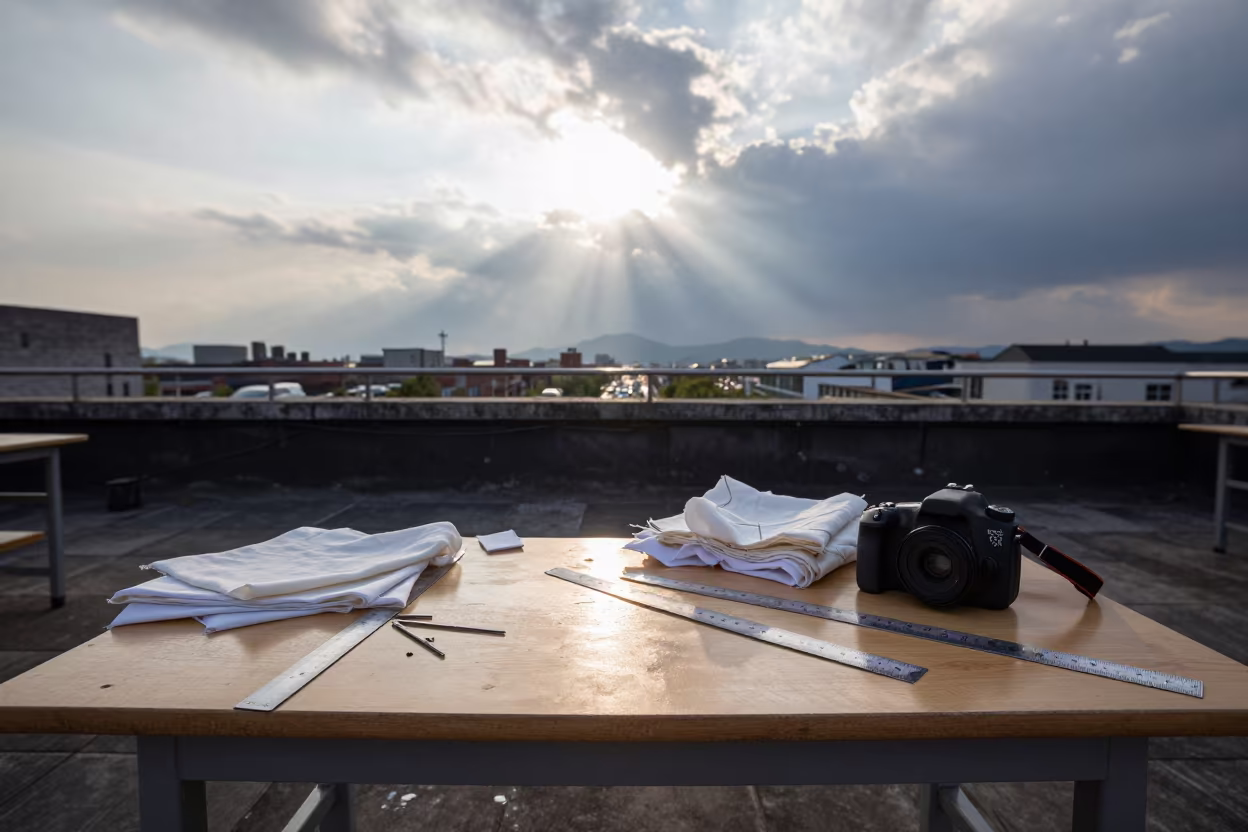Fashion Classroom Table Rooftop Ningbo Afternoon in on a rooftop above evening traffic in Ningbo