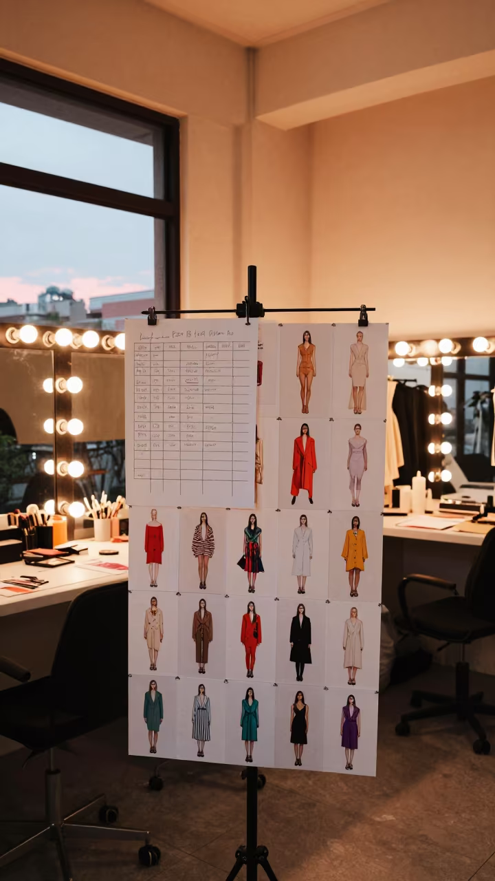 Fashion Contact Sheet Beside Cutting Schedule in beside a mirror lined with makeup bulbs in Bukit Bintang, Kuala Lumpur