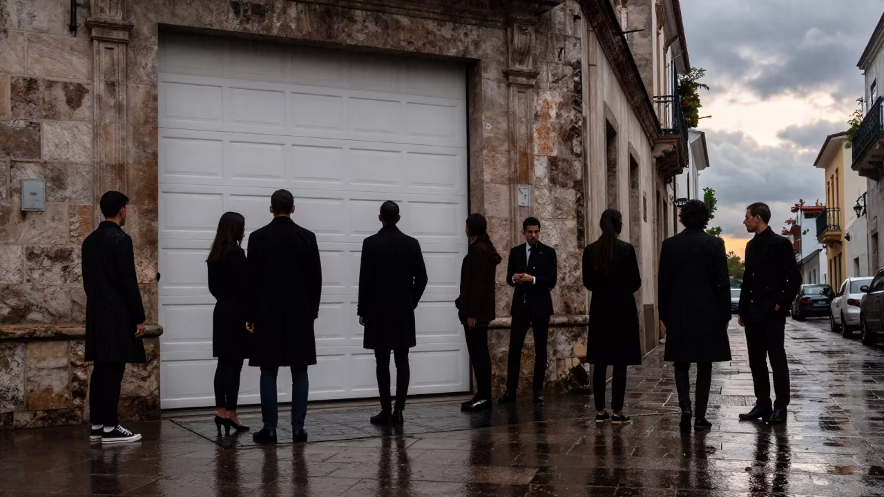 Fashion Critique Silhouette in Santo Domingo Rain in in a stone lane between old facades near Santo Domingo