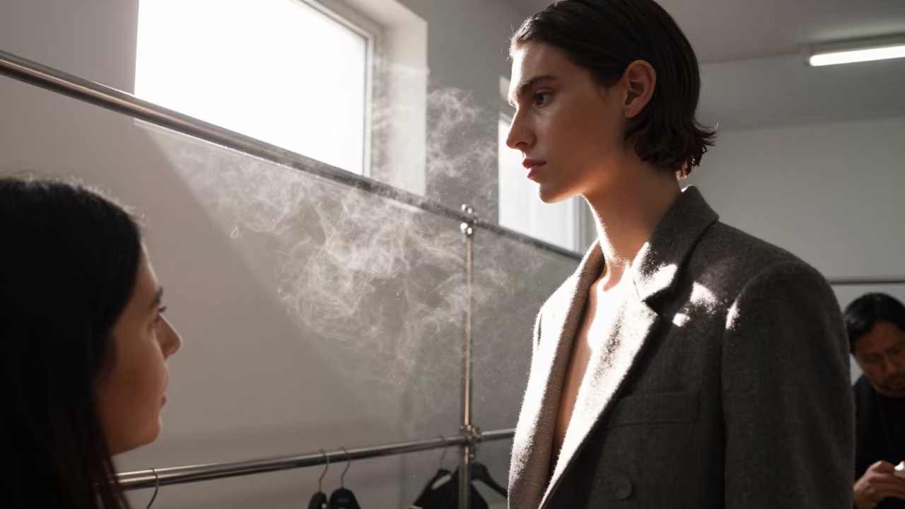 Fashion Critique Window Light Santo Domingo in in a backstage changing corridor in Santo Domingo