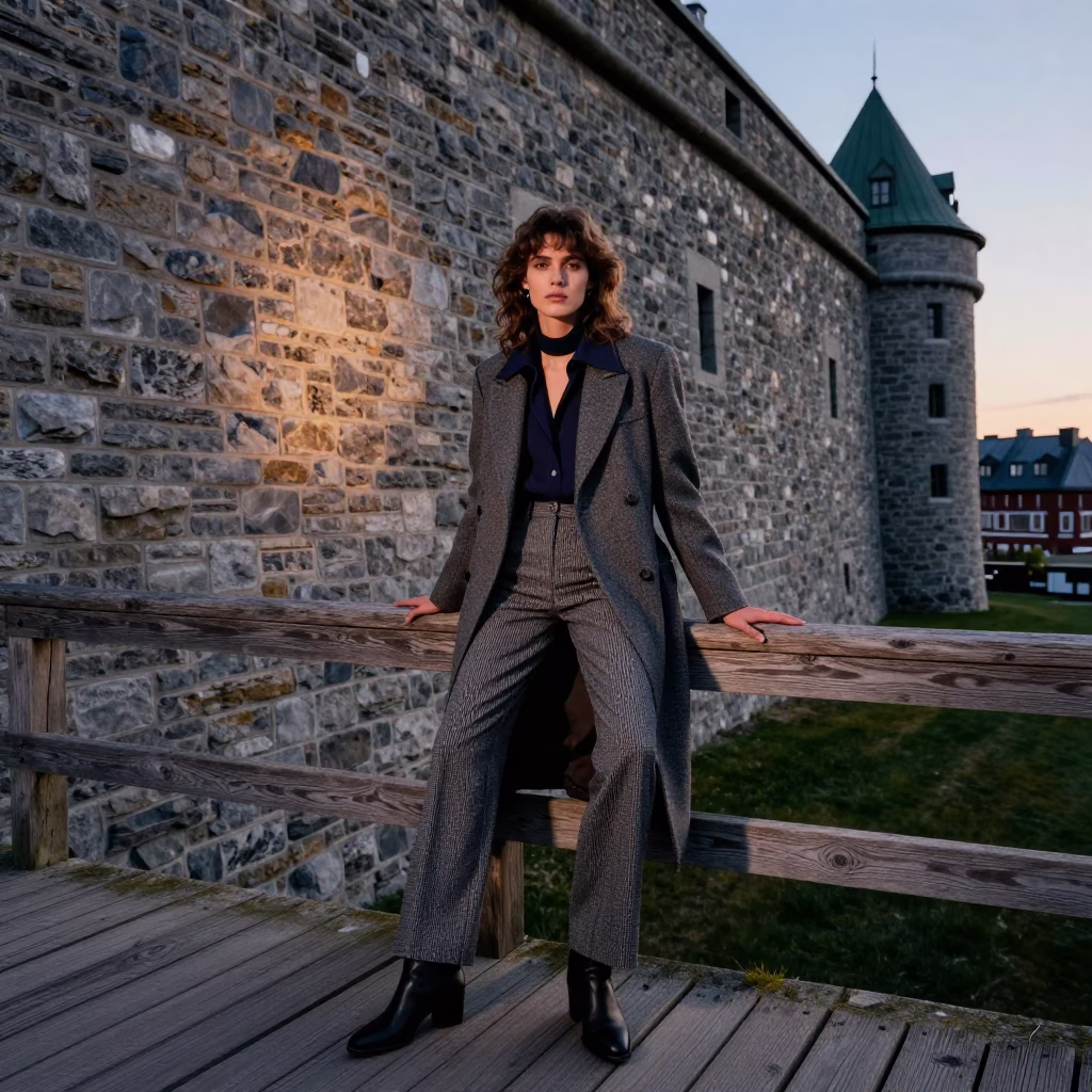 Fashion Editorial in Quebec City at Nautical Dawn Light in in Quebec City, Quebec, Canada
