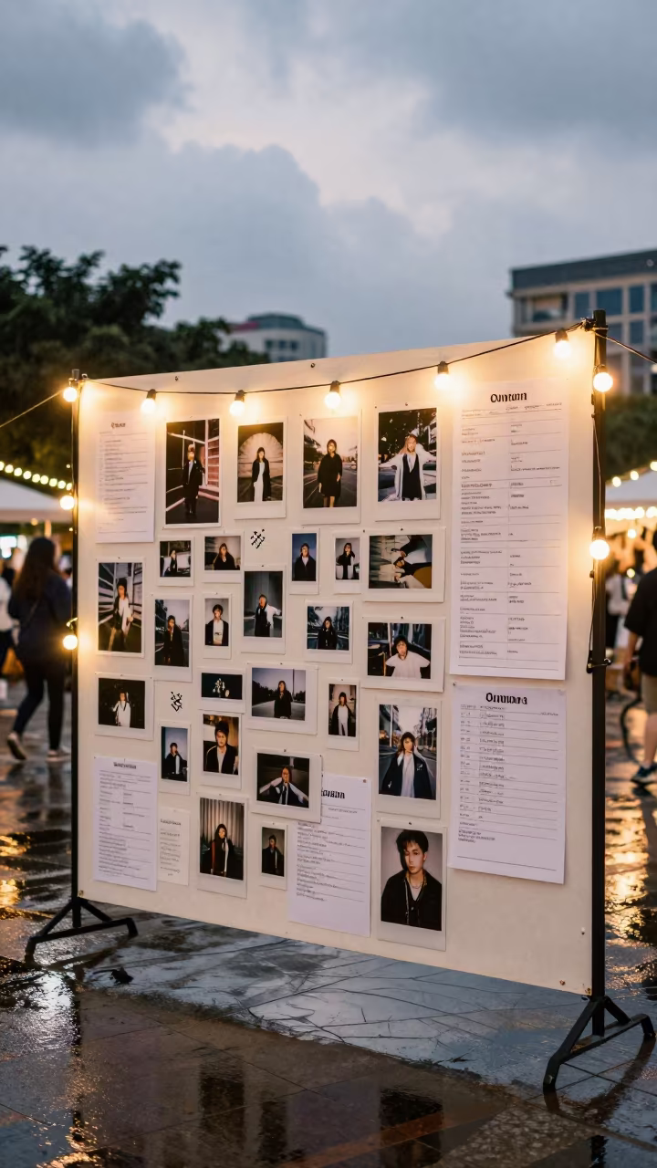 Fashion Lookbook Wall in Nanning Plaza in across a reflective public plaza in Nanning