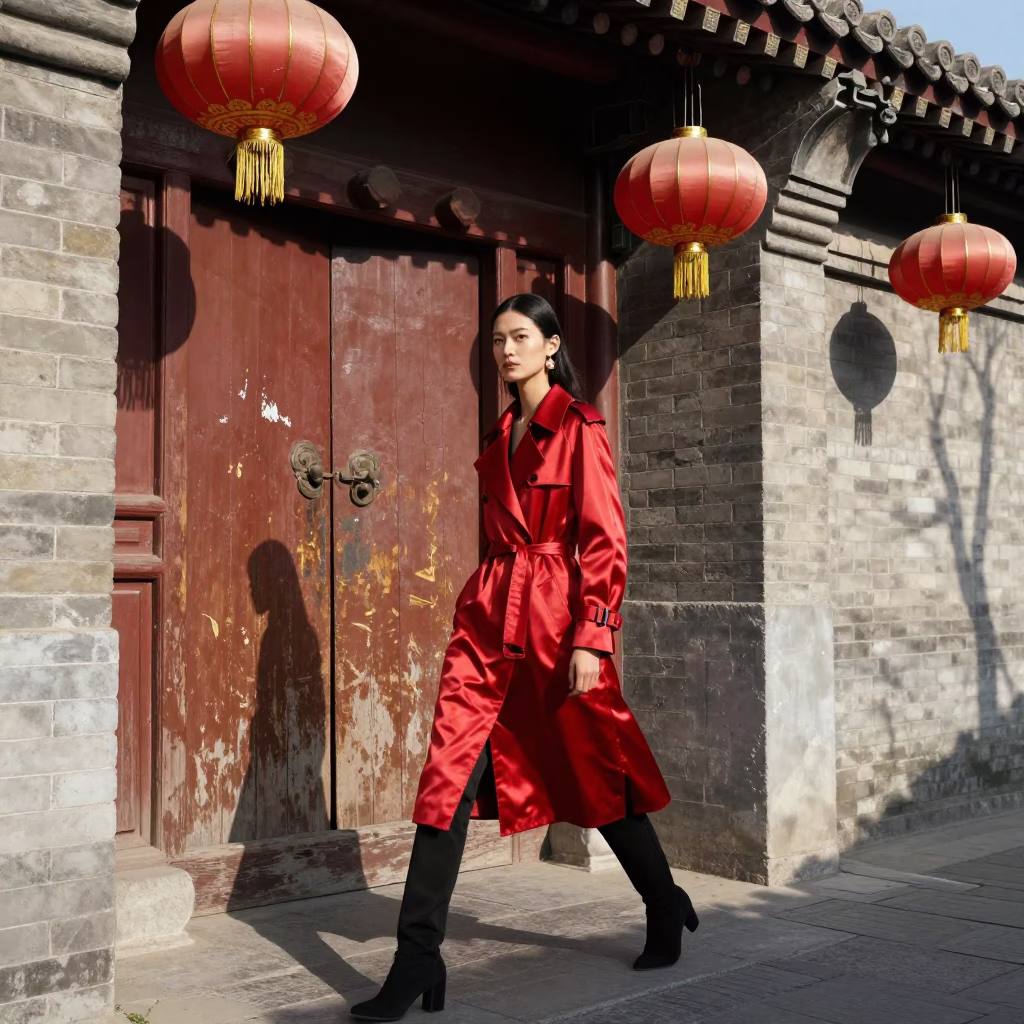 Fashion Model at Bright Midmorning Light in Beijing in in Beijing, China