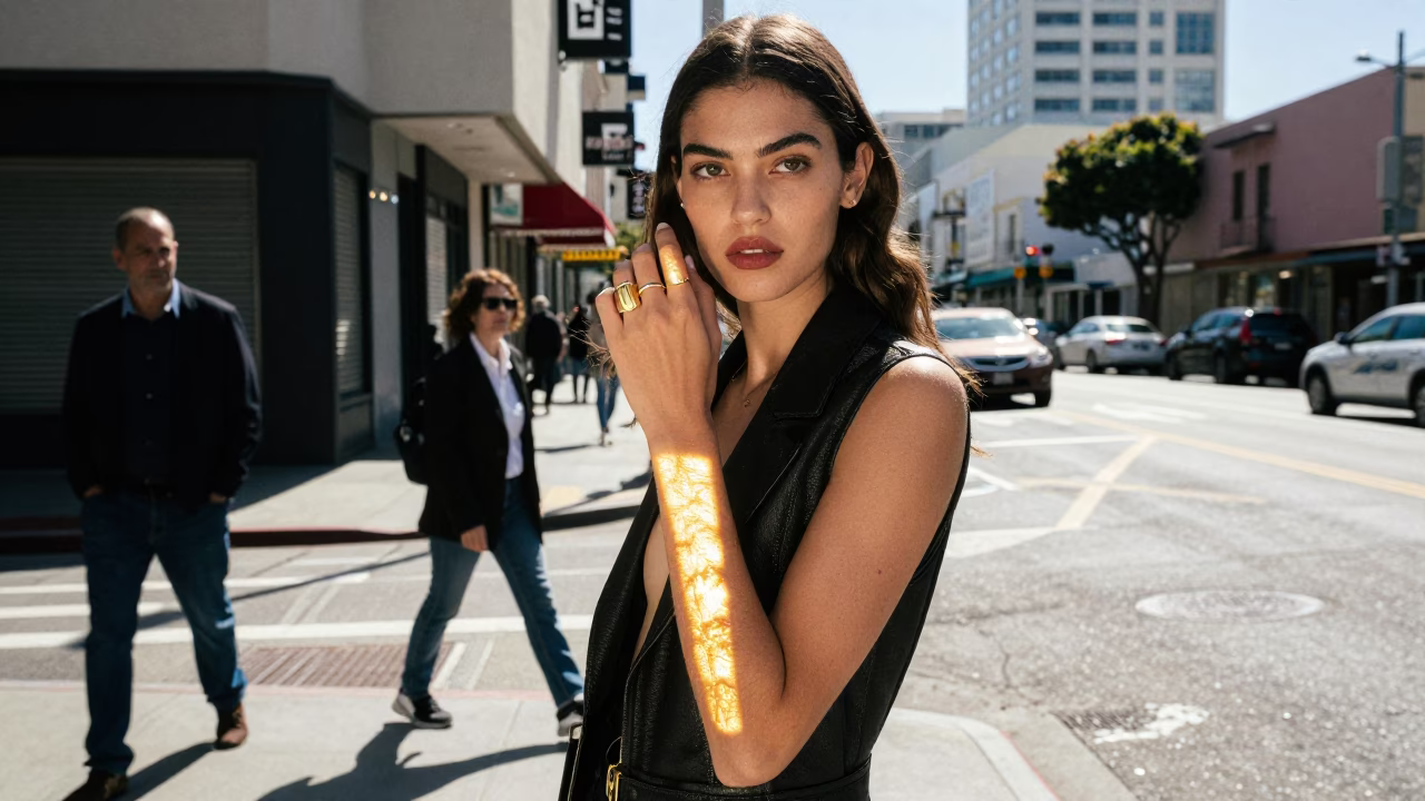 Fashion Model at Late Morning Light in San Francisco in in San Francisco, California, United States