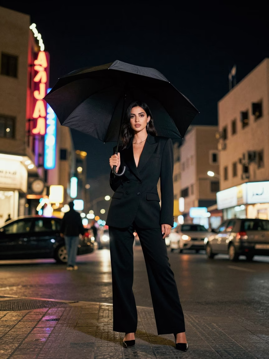 Fashion Model in Amman at The Deepest Night Sky Light in in Amman, Jordan
