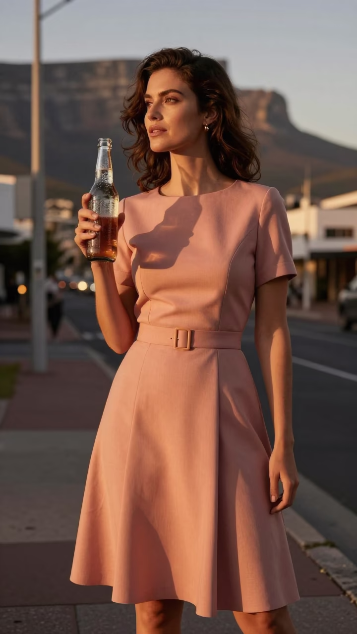 Fashion Model in Cape Town at Copper-toned Light Before Dusk in in Cape Town, South Africa