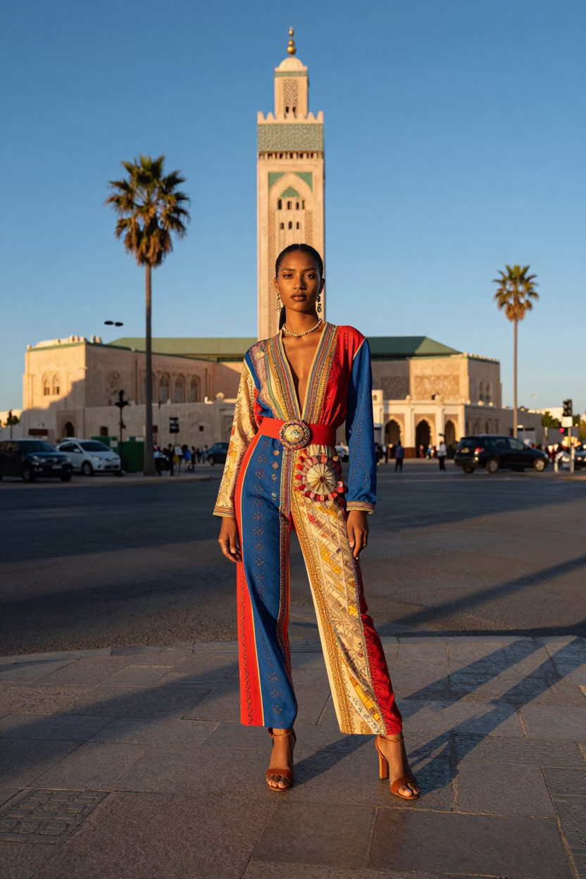 Fashion Model in Casablanca at Clear Late-afternoon Light in in Casablanca, Morocco