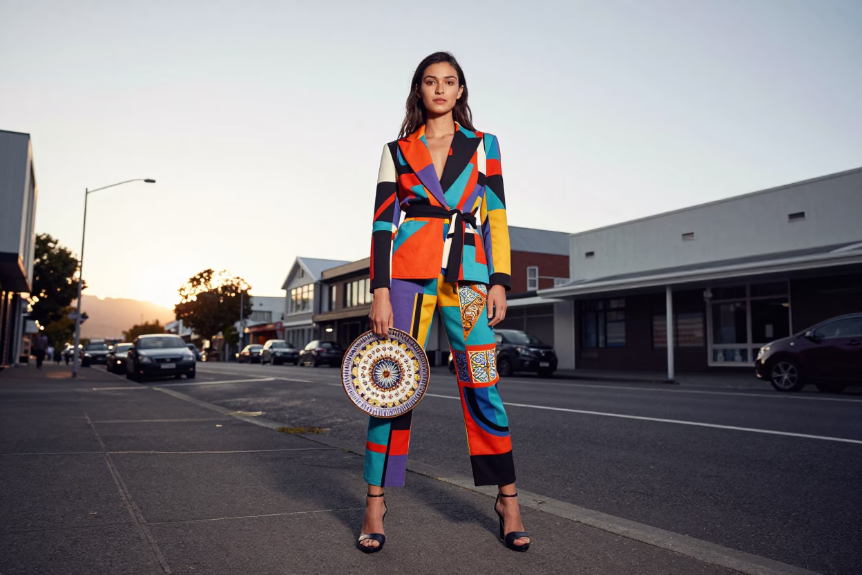 Fashion Model in Christchurch at Sunrise Light in in Christchurch, New Zealand