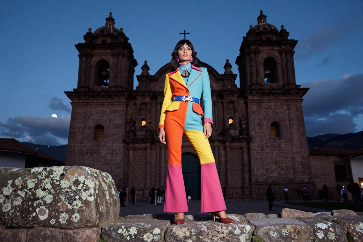 Fashion Model in Cusco at Nautical Dawn Light in in Cusco, Peru