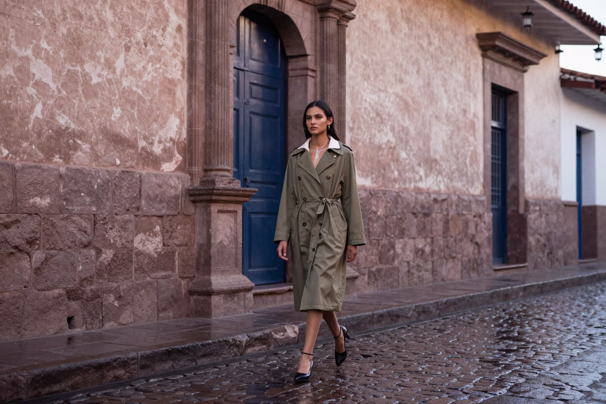 Fashion Model in Cusco at The Early Morning Light in in Cusco, Peru