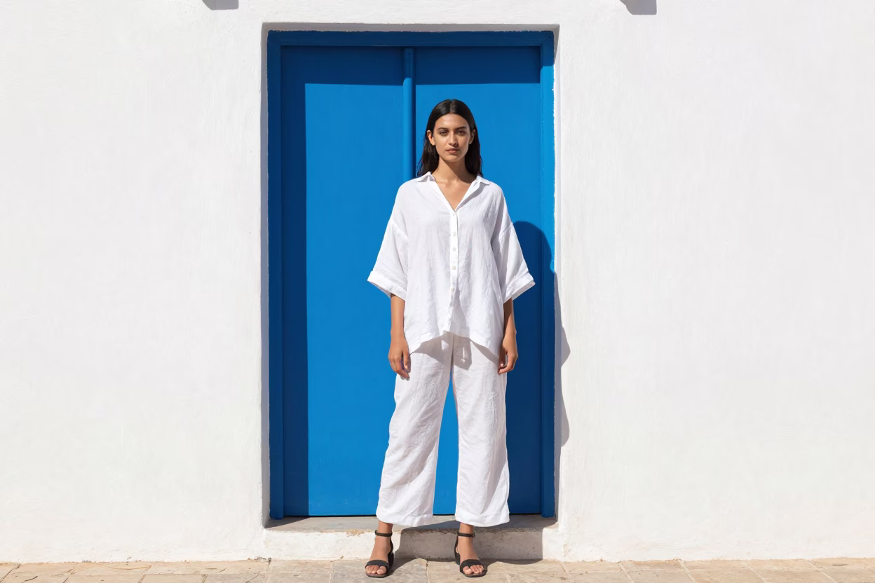 Fashion Model in Essaouira at The Flat Glare Of Noon Light in in Essaouira, Morocco